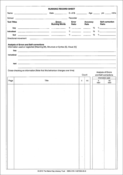 Essential Resources | Running Record Sheet Pad (200) 2nd Edition by ...